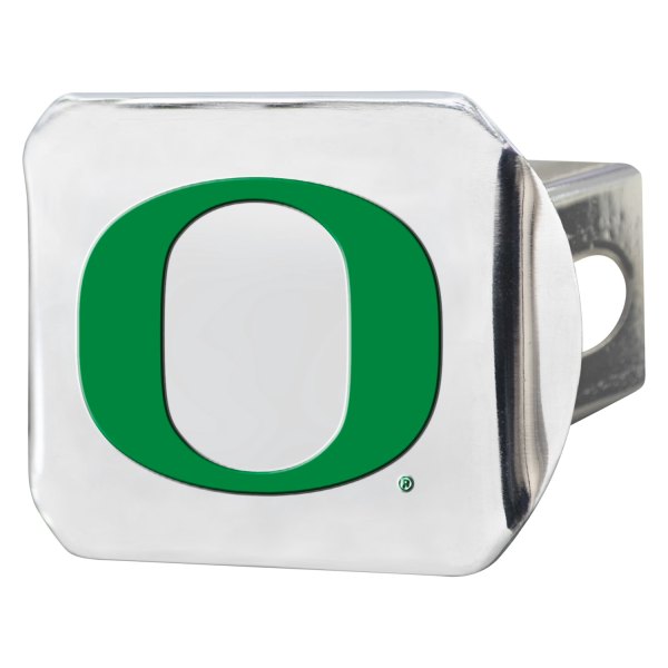 FanMats® - Chrome College Hitch Cover with Green University of Oregon Logo for 2" Receivers