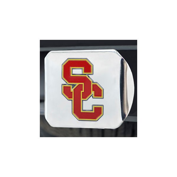 FanMats® - Chrome College Hitch Cover with Red/Yellow University of Southern California Logo for 2" Receivers
