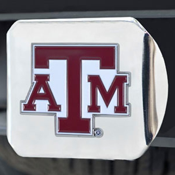 FanMats® - Chrome College Hitch Cover with Red/White Texas A&M University Logo for 2" Receivers