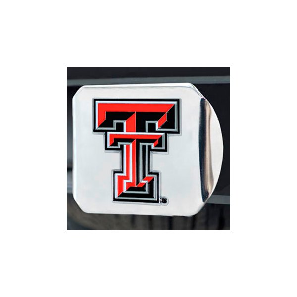 FanMats® - Chrome College Hitch Cover with Red/White Texas Tech University Logo for 2" Receivers