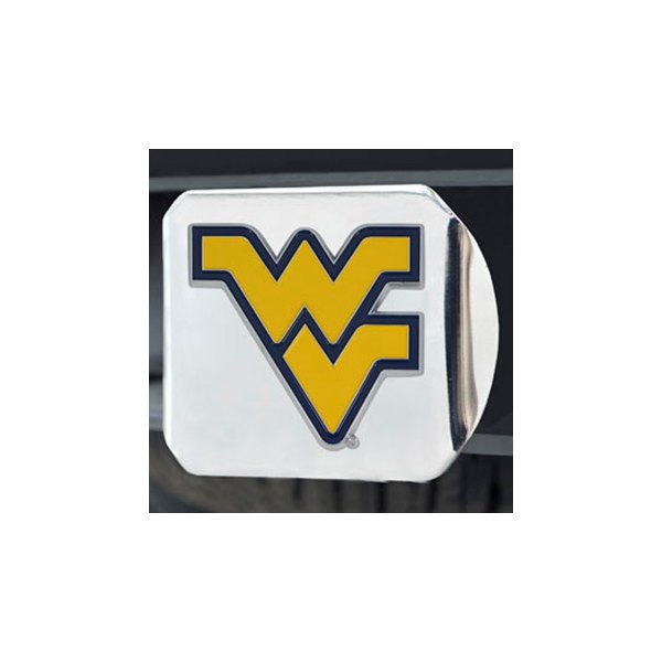 FanMats® - Chrome College Hitch Cover with Yellow West Virginia University Logo for 2" Receivers