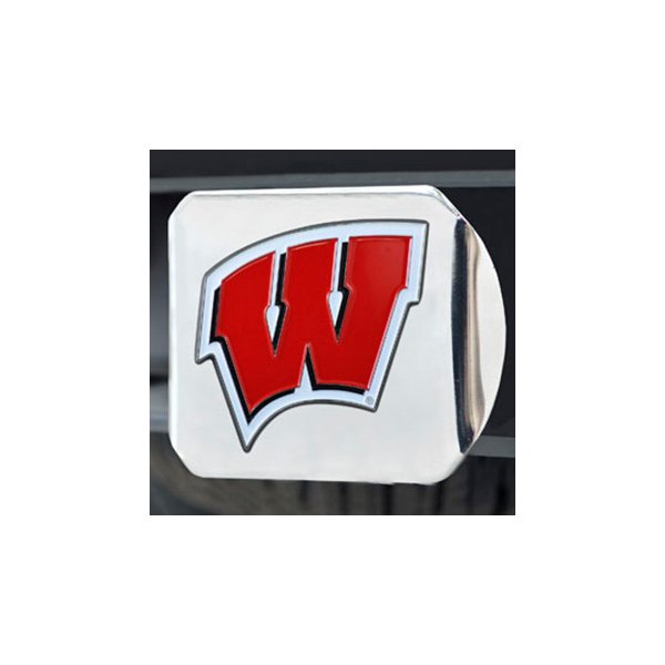 FanMats® - Chrome College Hitch Cover with Red University of Wisconsin Logo for 2" Receivers