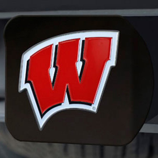 FanMats® - Black College Hitch Cover with Red University of Wisconsin Logo for 2" Receivers