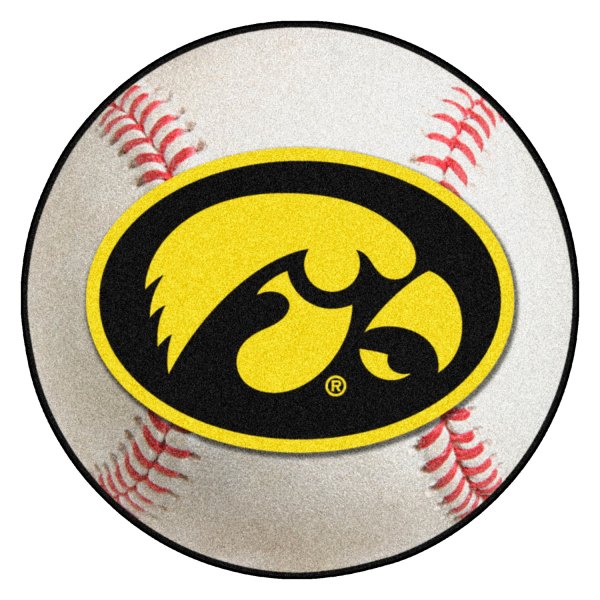 FanMats® - University of Iowa 27" Dia Nylon Face Baseball Ball Floor Mat with "Hawkeye" Logo