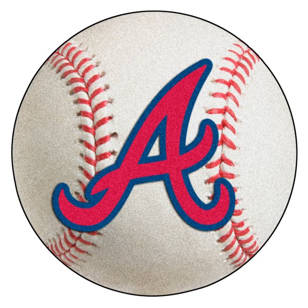 FanMats® - Atlanta Braves 27" Dia Nylon Face Baseball Ball Floor Mat with "Script A" Logo
