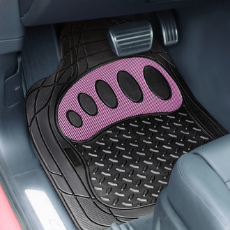 FH Group® - Trimmable ClimaProof™ Non-Slip 1st & 2nd Row Pink Rubber Floor Mat Set with Footprint Design