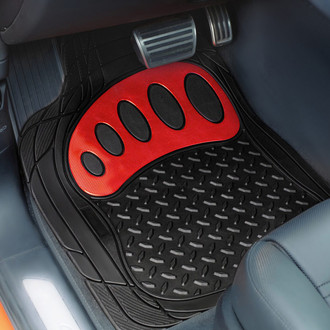 FH Group® - Trimmable ClimaProof™ Non-Slip 1st & 2nd Row Red Rubber Floor Mat Set with Footprint Design