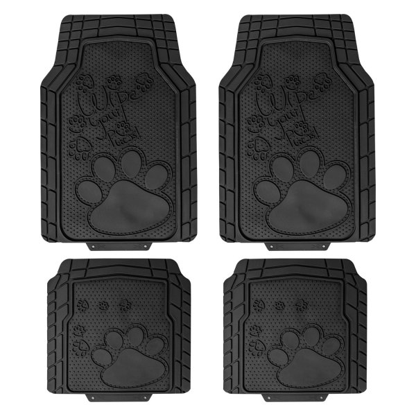 FH Group® - Heavy-Duty Black Floor Mat Set with Adorable Paw Print