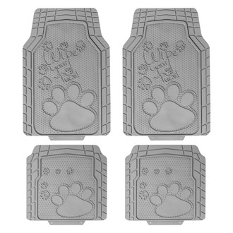 FH Group® - Heavy-Duty 1st & 2nd Row Gray Rubber Floor Mat Set with Adorable Paw Print