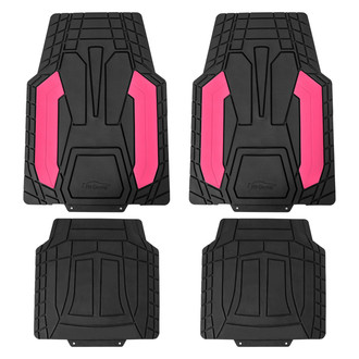 FH Group® - Heavy-Duty 1st & 2nd Row Pink Rubber Floor Mat Set with Stripped Design