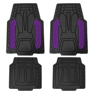 FH Group® - Heavy-Duty 1st & 2nd Row Purple Rubber Floor Mat Set with Stripped Design