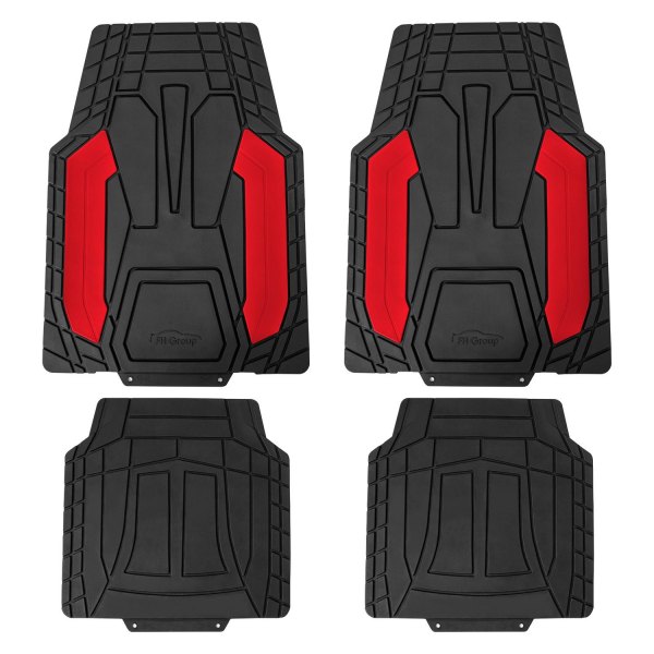 FH Group® - Heavy-Duty Red Floor Mat Set with Stripped Design