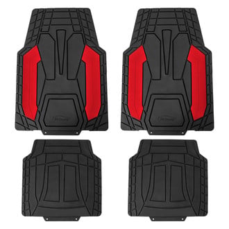 FH Group® - Heavy-Duty 1st & 2nd Row Red Rubber Floor Mat Set with Stripped Design