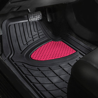 FH Group® - Trimmable ClimaProof™ Heavy Duty Tall Channel Non-Slip 1st & 2nd Row Pink Rubber Floor Mat Set