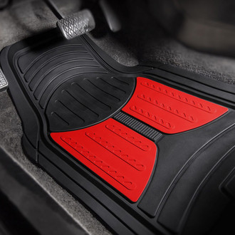 FH Group® - Trimmable Heavy Duty 1st & 2nd Row Red Rubber Floor Mat Set