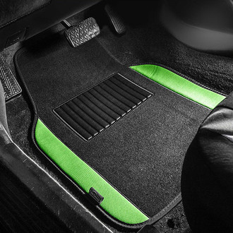 FH Group® - Non-Slip 1st & 2nd Row Green Carpet Floor Mat Set with Colored Trim
