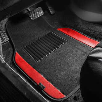 FH Group® - Non-Slip 1st & 2nd Row Red Carpet Floor Mat Set with Colored Trim