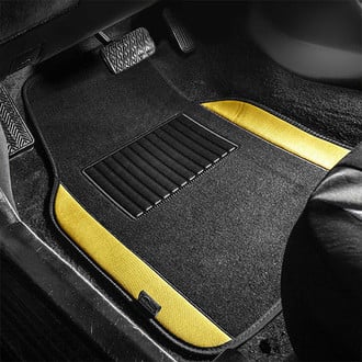 FH Group® - Non-Slip 1st & 2nd Row Yellow Carpet Floor Mat Set with Colored Trim