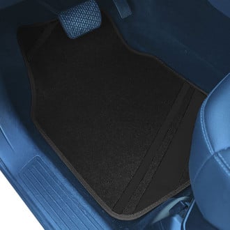 FH Group® - Non-Slip 1st & 2nd Row Black Carpet Floor Mat Set with Faux Leather Stripes