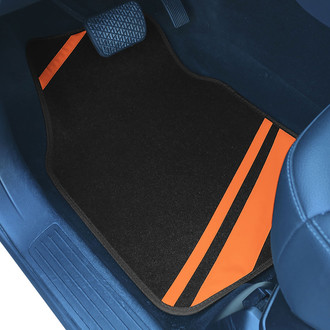 FH Group® - Non-Slip 1st & 2nd Row Orange Carpet Floor Mat Set with Faux Leather Stripes