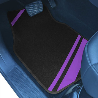 FH Group® - Non-Slip 1st & 2nd Row Purple Carpet Floor Mat Set with Faux Leather Stripes