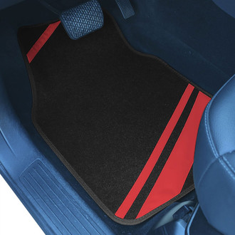 FH Group® - Non-Slip 1st & 2nd Row Red Carpet Floor Mat Set with Faux Leather Stripes