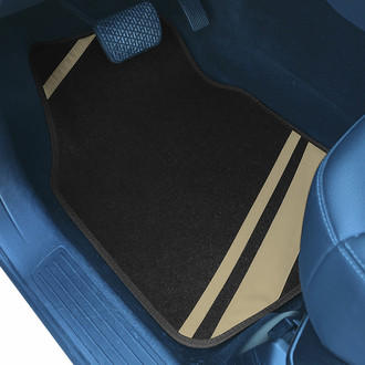 FH Group® - Non-Slip 1st & 2nd Row Yellow Carpet Floor Mat Set with Faux Leather Stripes
