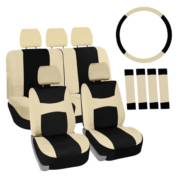  FH Group® - 1st & 2nd Row Light & Breezy Flat Cloth 1st & 2nd Row Beige & Black Seat Covers