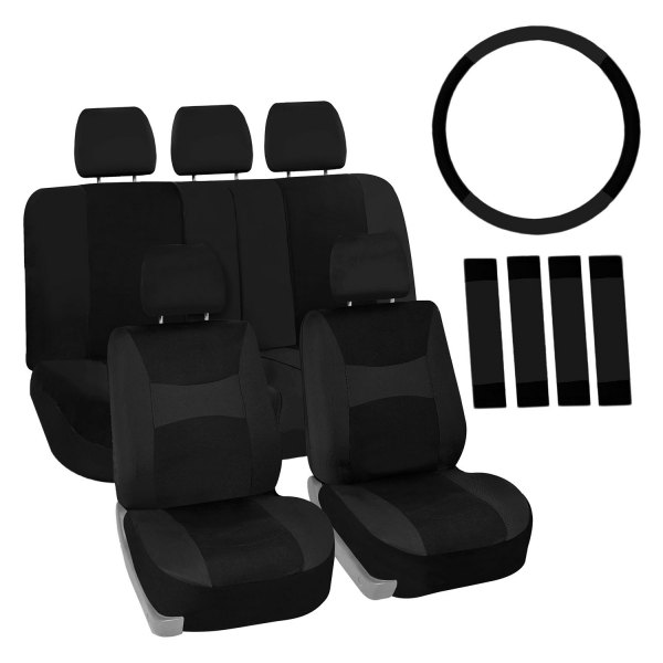 FH Group® - 1st & 2nd Row Light & Breezy Flat Cloth 1st & 2nd Row Black Seat Covers
