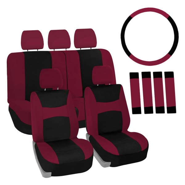  FH Group® - 1st & 2nd Row Light & Breezy Flat Cloth 1st & 2nd Row Burgundy & Black Seat Covers