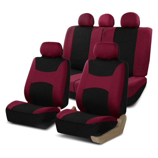  FH Group® - 1st & 2nd Row Light & Breezy Flat Cloth 1st & 2nd Row Burgundy & Black Seat Covers