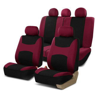 FH Group® - Light & Breezy Flat Cloth 1st & 2nd Row Burgundy & Black Seat Covers