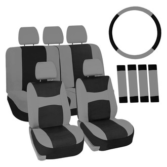 FH Group® - Light & Breezy Flat Cloth 1st & 2nd Row Gray & Black Seat Covers