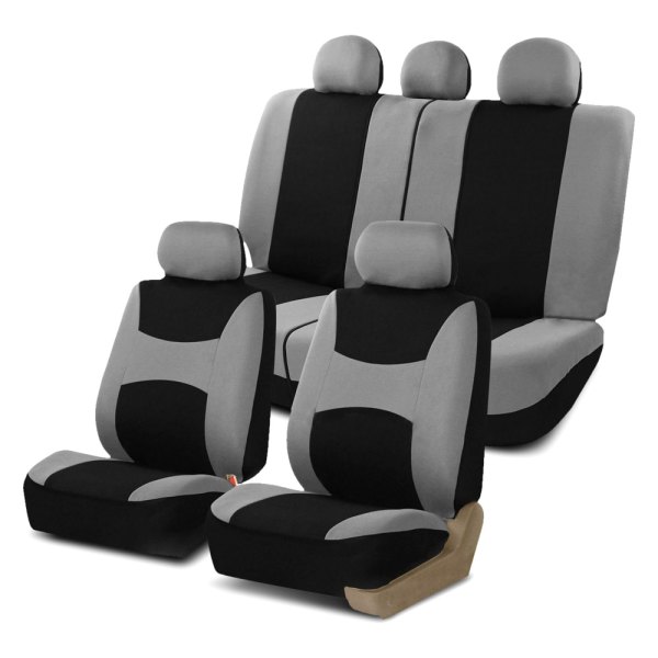  FH Group® - 1st & 2nd Row Light & Breezy Flat Cloth 1st & 2nd Row Gray & Black Seat Covers