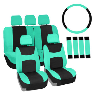 FH Group® - Light & Breezy Flat Cloth 1st & 2nd Row Mint & Black Seat Covers