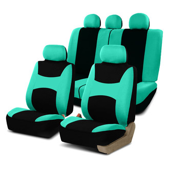FH Group® - Light & Breezy Flat Cloth 1st & 2nd Row Mint & Black Seat Covers