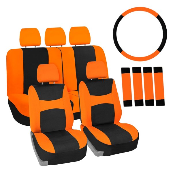  FH Group® - 1st & 2nd Row Light & Breezy Flat Cloth 1st & 2nd Row Orange & Black Seat Covers