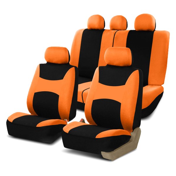  FH Group® - 1st & 2nd Row Light & Breezy Flat Cloth 1st & 2nd Row Orange & Black Seat Covers