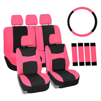 FH Group® - Light & Breezy Flat Cloth 1st & 2nd Row Pink & Black Seat Covers