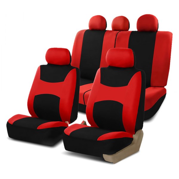  FH Group® - 1st & 2nd Row Light & Breezy Flat Cloth 1st & 2nd Row Red & Black Seat Covers