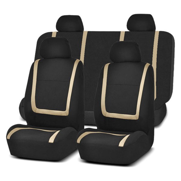  FH Group® - 1st & 2nd Row Unique Flat Cloth 1st & 2nd Row Black & Beige Seat Covers
