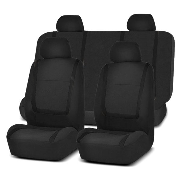  FH Group® - 1st & 2nd Row Unique Flat Cloth 1st & 2nd Row Black Seat Covers