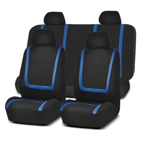  FH Group® - 1st & 2nd Row Unique Flat Cloth 1st & 2nd Row Black & Blue Seat Covers