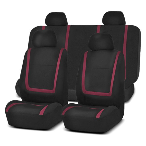  FH Group® - 1st & 2nd Row Unique Flat Cloth 1st & 2nd Row Black & Burgundy Seat Covers