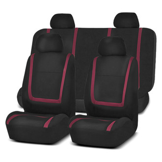 FH Group® - Unique Flat Cloth 1st & 2nd Row Black & Burgundy Seat Covers
