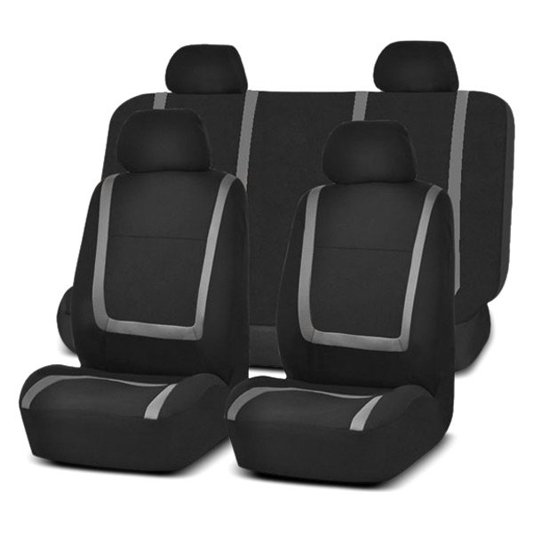  FH Group® - 1st & 2nd Row Unique Flat Cloth 1st & 2nd Row Black & Gray Seat Covers