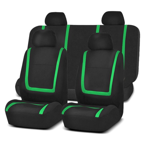  FH Group® - 1st & 2nd Row Unique Flat Cloth 1st & 2nd Row Black & Green Seat Covers