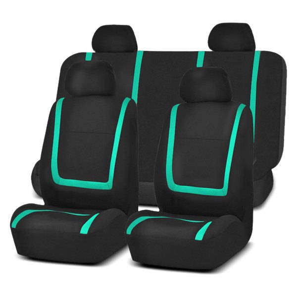  FH Group® - 1st & 2nd Row Unique Flat Cloth 1st & 2nd Row Black & Mint Seat Covers