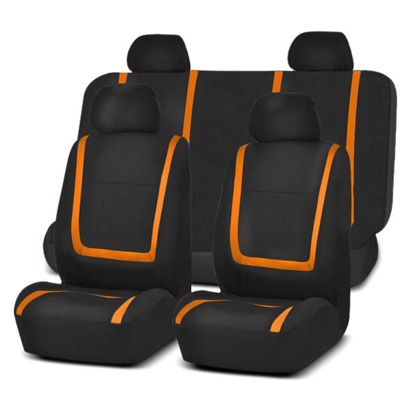  FH Group® - 1st & 2nd Row Unique Flat Cloth 1st & 2nd Row Black & Orange Seat Covers
