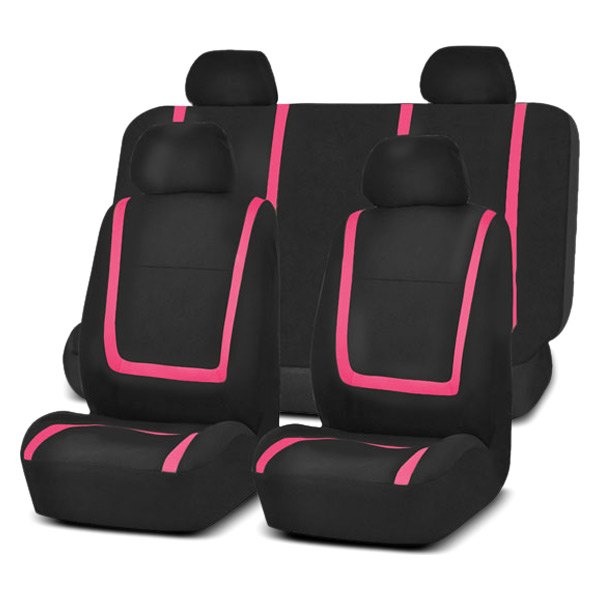  FH Group® - 1st & 2nd Row Unique Flat Cloth 1st & 2nd Row Black & Pink Seat Covers